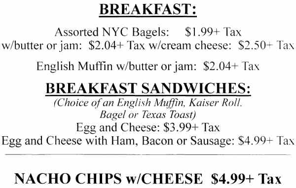 Page 4 of menu, Depot Deli Cooperstown, NY